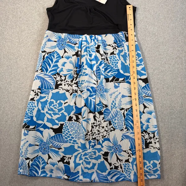 josephine Women's Size 10 Black Blue White Tropical Floral Sleeveless Midi Dress - Image 6