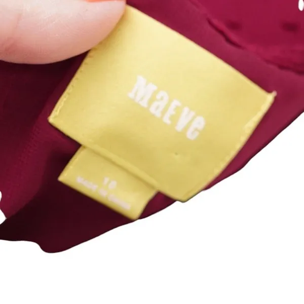 Maeve Anthropologie Blouse Womens 10 Burgundy Swiss Dot Scallop Hem 3/4 Sleeve - Image 6