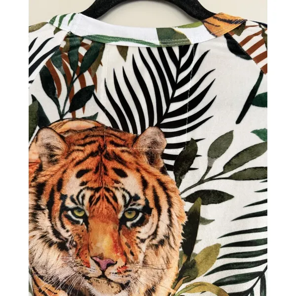 Aviator‎ Nation Velvet Tiger Pullover Crewneck White Unisex Size Small - Image 4