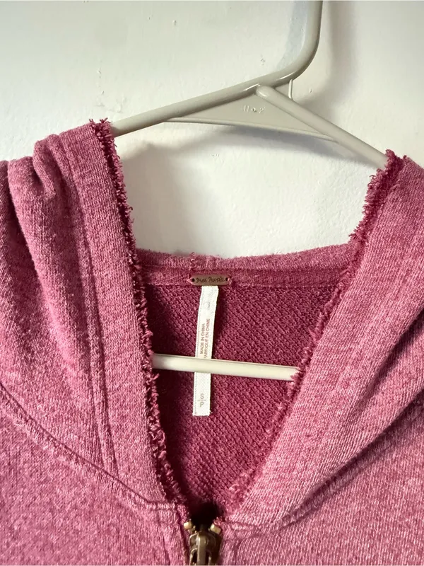 Free People Full Zip Sweatshirt Ruffle Flowy Hippie Boho Red Pink Size S M - Image 7