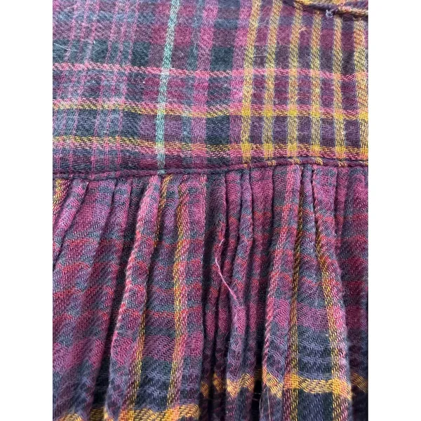 Free People Come On Over Tunic XS Purple Orange Plaid Raw Hem Gauze Boho‎ Top - Image 9