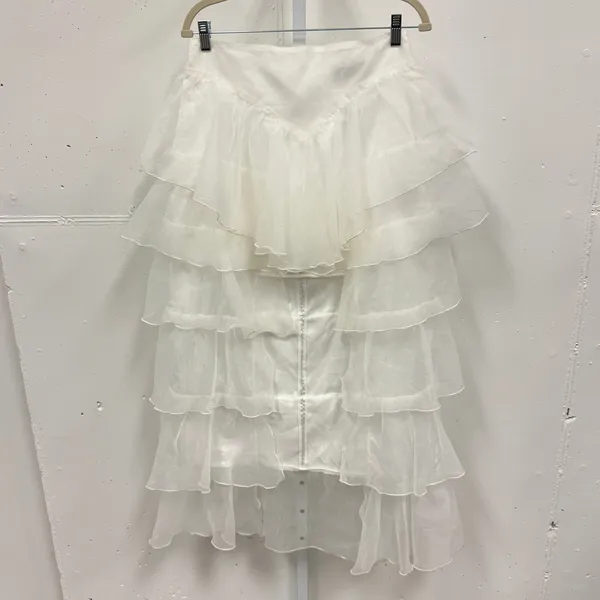 NWT‎ Akira Once Upon A Dream Ruffle Assymetric Maxi Skirt White Large Low High - Image 4