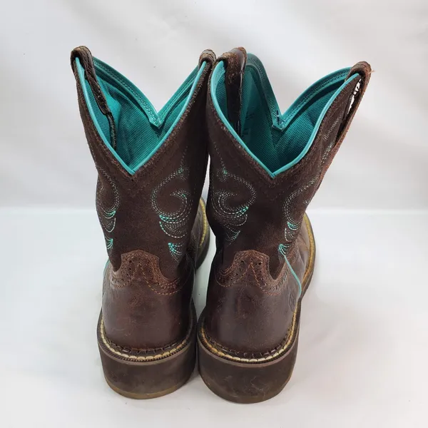 Ariat Fatbaby Heritage Boots Women 7.5 B Brown Teal Leather Western 10016238‎ - Image 3