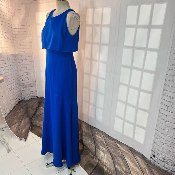 Nicole Miller Royal Blue Satin Sleeveless Flounce Formal Gown Size 8 - Image 5