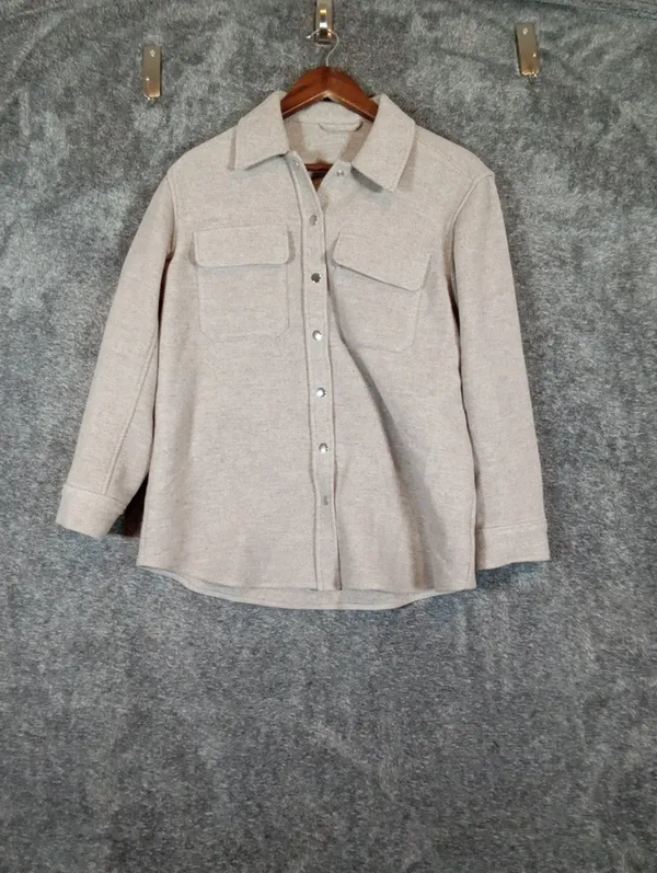 & Other Stories Over Size Shirt Shacket Wool Blend Oatmeal Gorpcore Casual Chic - Image 3