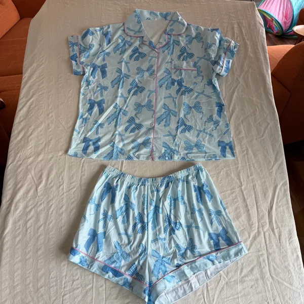 Women's Two Piece Short Sleeve and Shorts Pajamas Blue Size M #260255 - Image 9