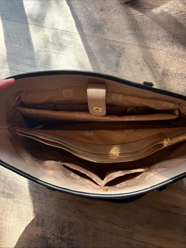 Anne Klein Cream Tote with Black Handles and Gold Hardware - Image 3