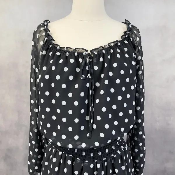 Boston Proper Polka Dot Dress Women Small Flowy‎ Smocked Preppy Parisian Chic - Image 2