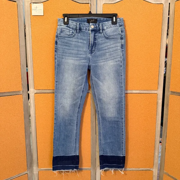 Jen7 By 7 For All Mankind Ankle Straight Jeans Raw Fray Hem Contrast Denim SZ 2 - Image 8