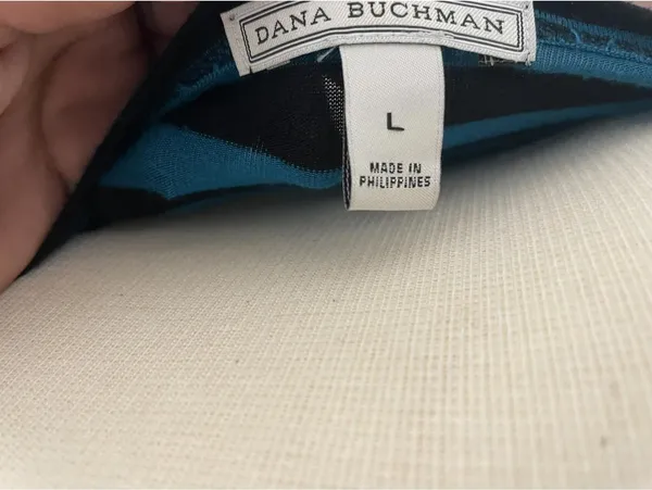 Dana Buchman Y2K Women's Large Black Turquoise Striped Long Sleeve Shirt - Image 2