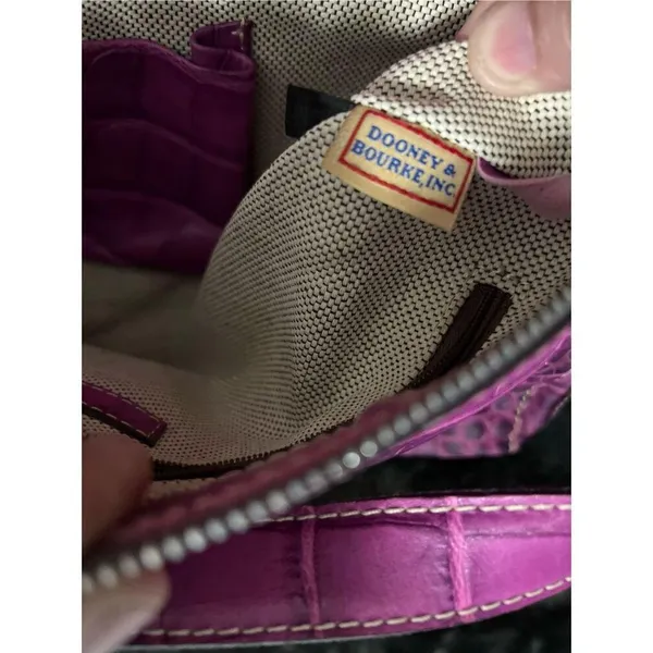 DOONEY & BOURKE Croc Embossed Purple Leather Satchel Shoulder Bag 11x6 - Image 6