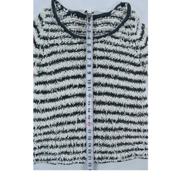 Free People Striped Eyelash Knit Sweater Navy Cream Scoop Neck Womens Medium - Image 7