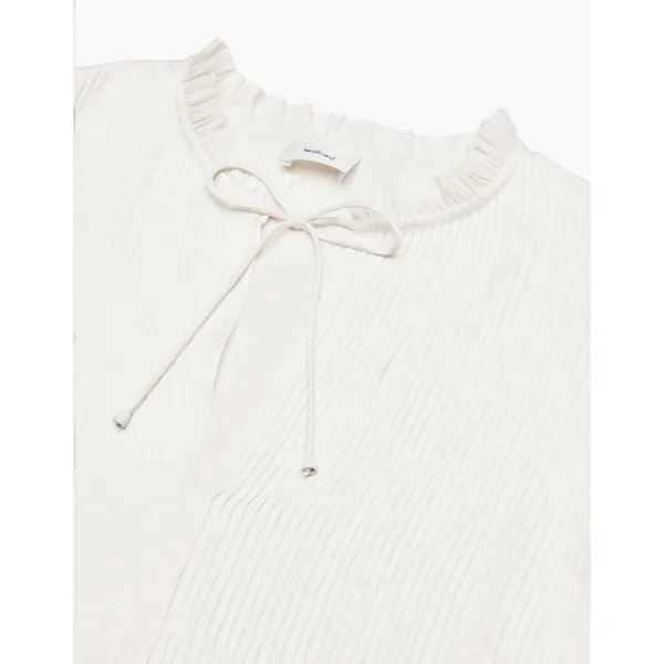 Aritzia Wilfred Milou Blouse Plisse Satin Pin-Tuck Cream Birch Size S Coquette - Image 2
