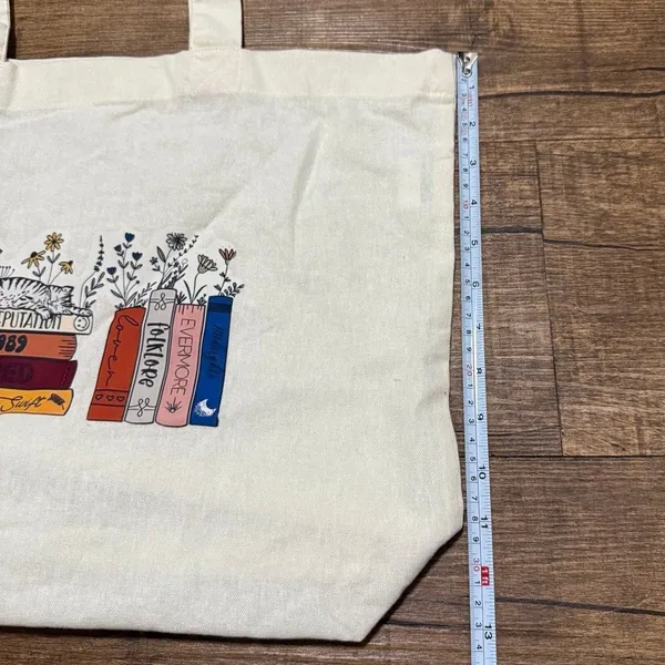 Taylor Swift Eras Stacked Book Stack Cat Canvas Tote Bag Cream One Size - Image 3