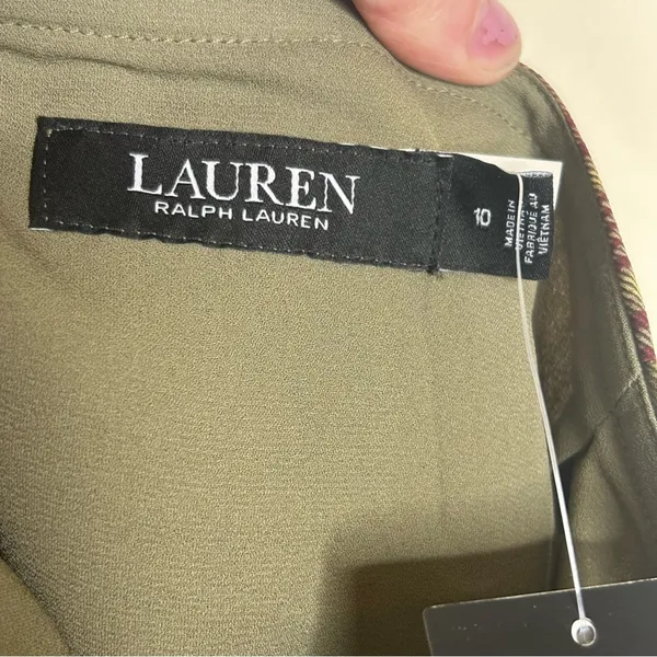 Lauren Ralph Lauren Plaid Ruffle-Trim Georgette Skirt Green Farm Olive 10 NWT - Image 5
