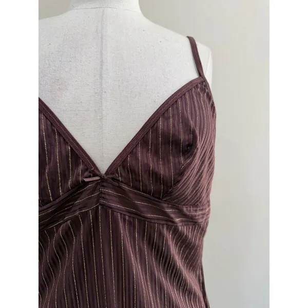 Cabernet Womens XL Brown Gold Metallic Pinstripe Camisole V-Neck Sheer Top - Image 4