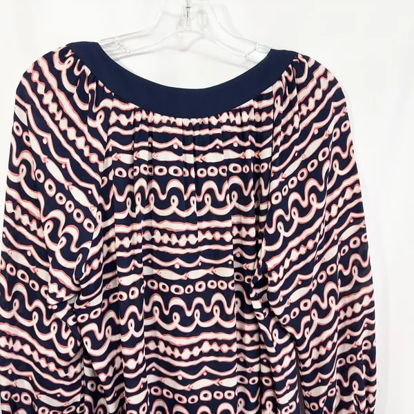 Vineyard Vines Large Top Silk Navy Blue Pink Fish Stripe Print‎ Long Sleeve 635 - Image 6