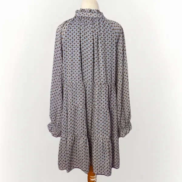 Karlie Tiered Mini Dress Long Sleeve Ruffle Neck Geometric Print Large - Image 3