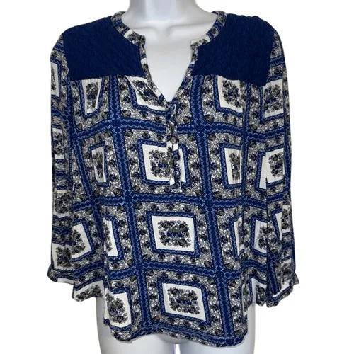ANTHROPOLOGIE PORRIDGE Belmar Blue and White Popover Blouse EUC‎ Size XS - Image 2