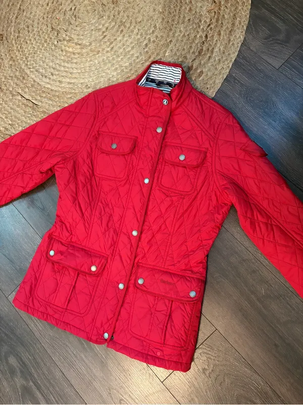 Barbour Bright Red Quilted Field Jacket - Image 3