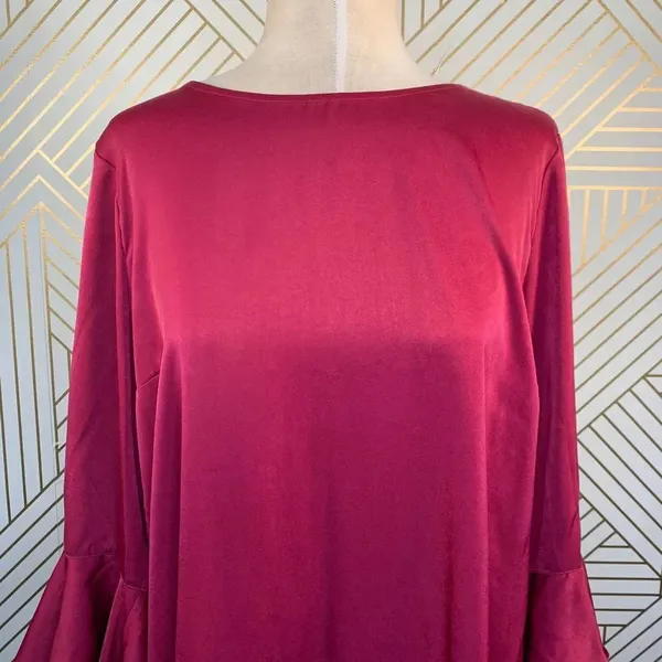 Bar III Bell Sleeve Ruffled Shift Dress‎ in Berry - Image 4