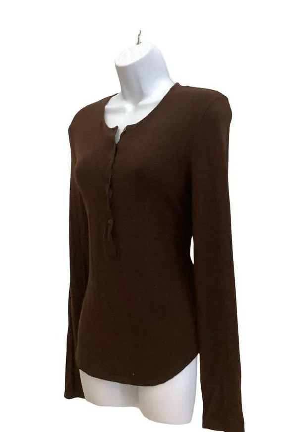 NY & Co Long Sleeve Henley Top Brown - Image 2