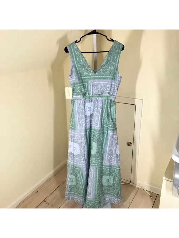 Universal Thread NWT Women's Green Gray Paisley Elastic Waist Maxi Dress Size XS - Image 7