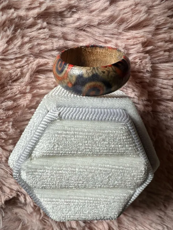 Retro Totem Pattern Ethnic Wooden Neutral Ring Size 8 - Image 2