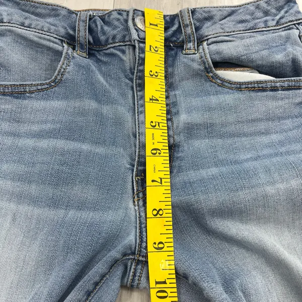American Eagle Super Stretch Mid Rise Light Wash Distressed Skinny Jeans 6S - Image 10