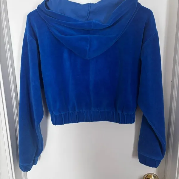 Juicy Couture Blue Velour 90s Y2K‎ Cropped Zip Up Track Suit Top Size Small. - Image 5
