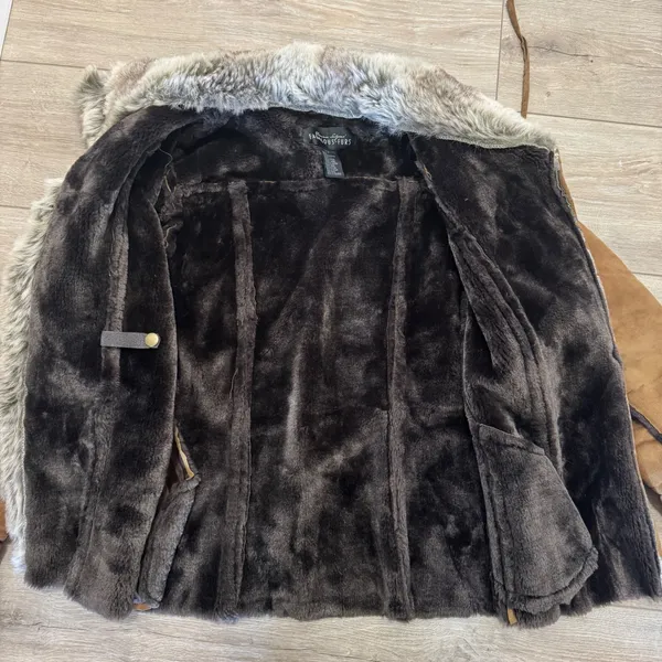 Donna Salyers Fabulous Furs Jacket S Brown Faux Suede Shearling Fur Y2K Boho - Image 7