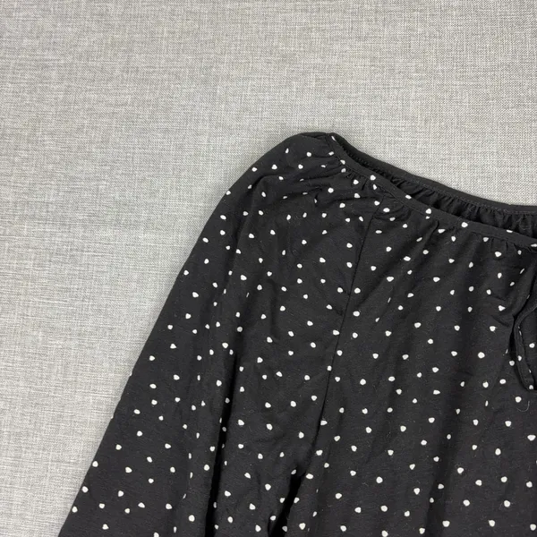 Garnet Hill Blouse Womens XS Black Off Shoulder 3/4 Sleeve Polka Dot Jersey Top - Image 4