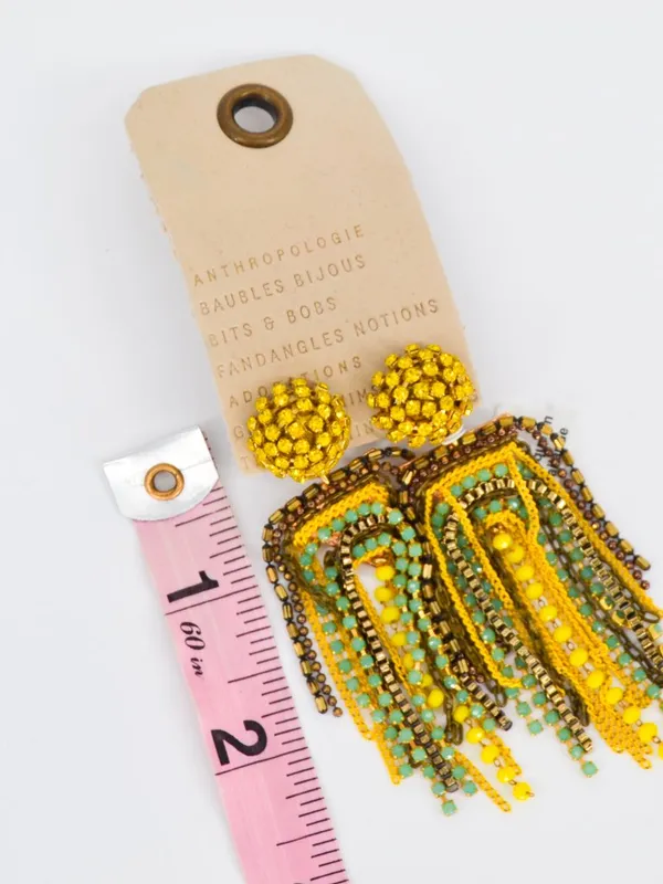NWT Anthropologie Rhinestone Fringe Tassel Earrings Yellow Gold Blue - Image 4