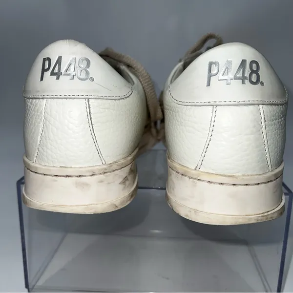 P448 White Leather Sneakers with Beige Accents - Image 8