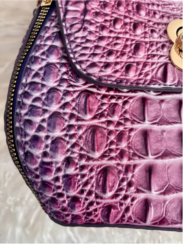 Women's Unbranded Purple Pink Faux Croc Embossed Crossbody Clutch Bag One Size - Image 12