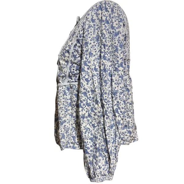 Old Navy M Poet Top Oversized Peasant Blue Paisley Cottage Boho Spring‎ Hippie - Image 5