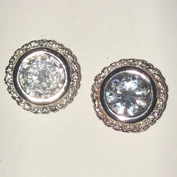 Elegant Silver Tone Rhinestone Stud Earrings - Image 3