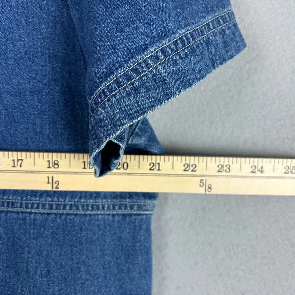 Original TY Wear Vintage Denim Dress L Blue Medium Wash Short Sleeve Zip Back - Image 6