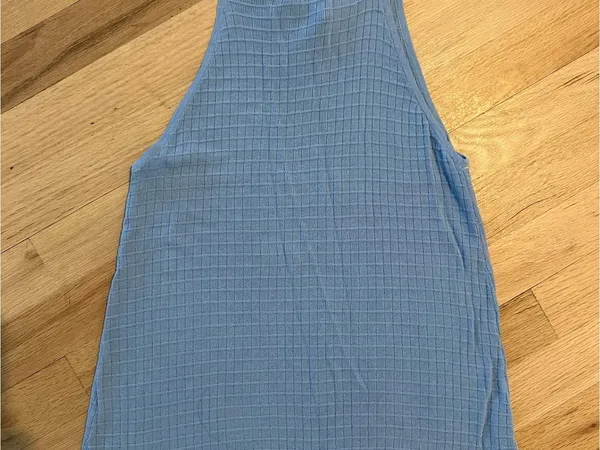 Women’s Sky Blue Ribbed Halter Tank Top - Image 2