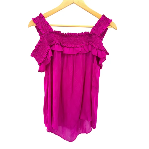 Anthropologie Pink Smocked Ruffle Off Shoulder Top Size M‎ NEW Brunch Whimsical - Image 6