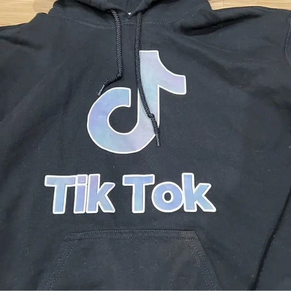 Tik Tok Black Logo Hoodie Women’s Small - Image 3