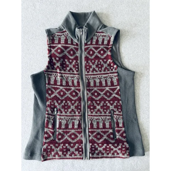 Ruff Hewn - Cranberry Knit Gray Fleece Back Full Zip Vest - Women's Large - Image 3