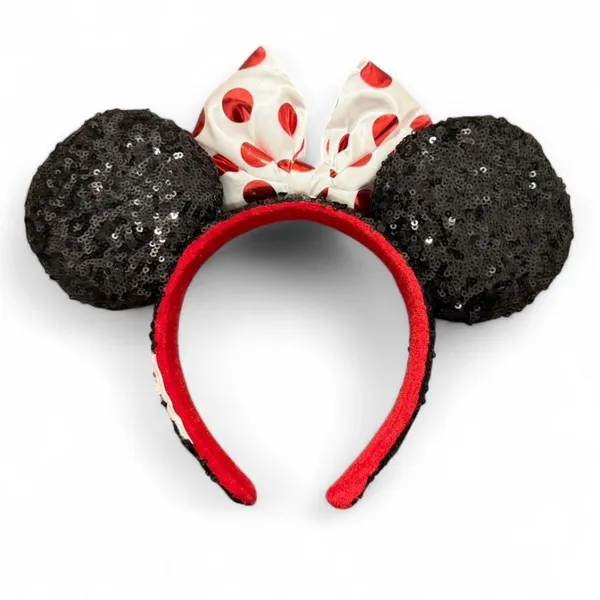 Disney Parks sequin White Bow Red Polka Dot Minnie Mouse Ears Headband - Image 3
