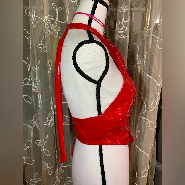 Shein Iconic Red Latex Like Halter Top - Image 5