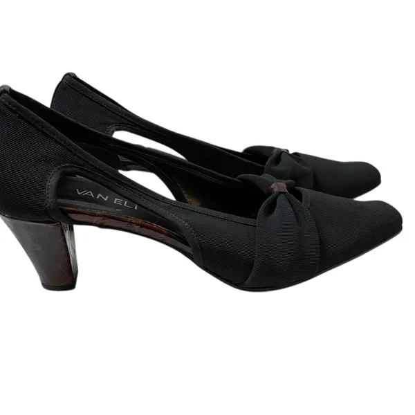 VANELI Black/Brown Animal Trim Canvas Side Cut Out High Heel Shoes - 8.5 Narrow - Image 2