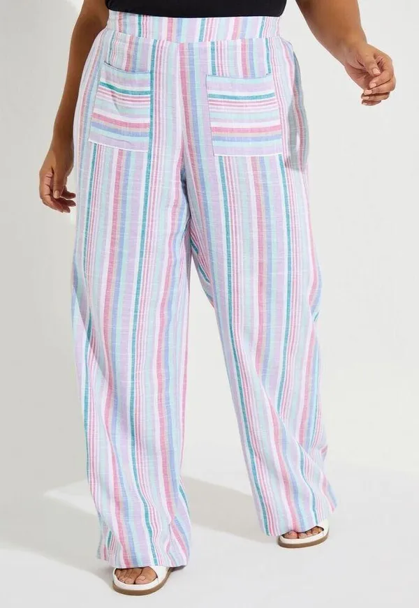 Ashley Stewart Womens 10 High Pant Flowy Striped Boho Grandmacore Linen Wide Leg - Image 4