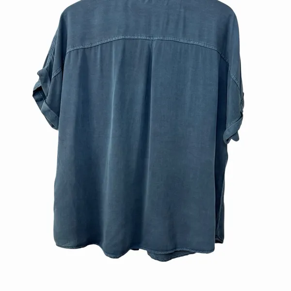 Maurices Blue Utility Top L Short Sleeve Button Front 100% Rayon Relaxed‎ Fit - Image 13