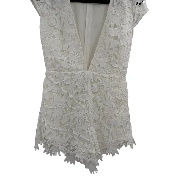 Sabo Skirt White‎ Floral Lace Plunge Neck Romper Bridal Bachelorette Size XS - Image 3