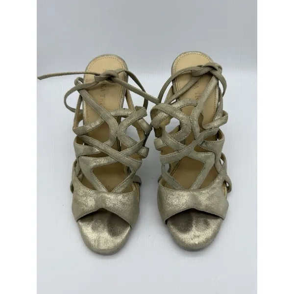 Ivanka Trump 4.25" Heels Womens 7.5 Beige Stiletto Tie Strappy Wedding Party - Image 2