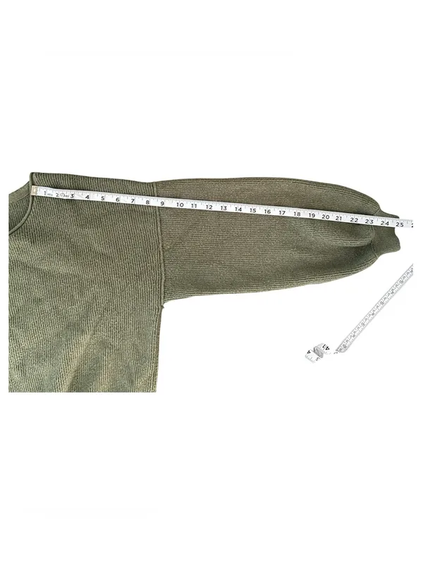 Free People Green Ribbed Balloon Sleeve Women Sweater Top XS - Image 6